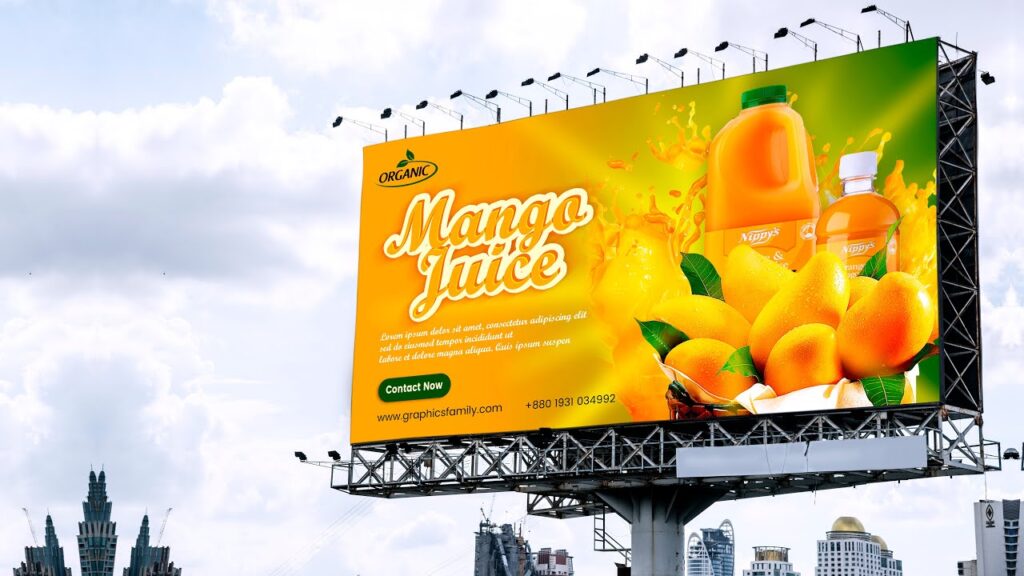 Digital billboard displaying vibrant outdoor advertising campaign.
