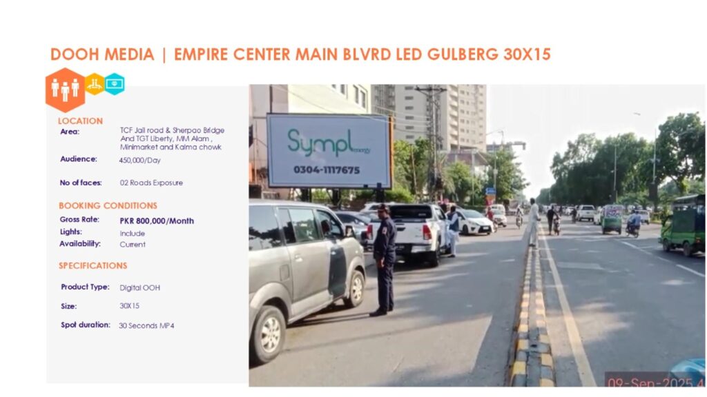 Large billboard ad displaying business promotion in Lahore.